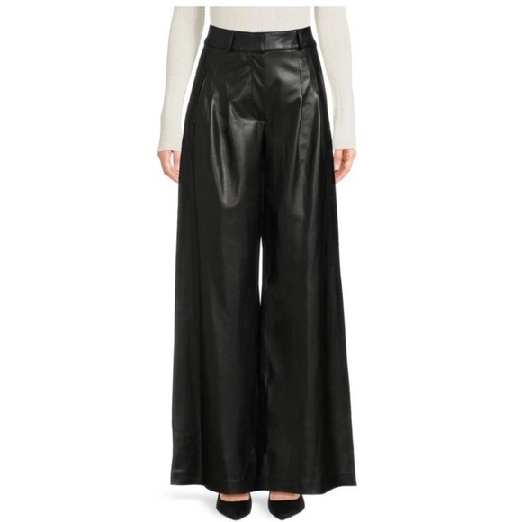 Good American Pants - Good American Faux Leather Pleated Wide Leg Pants